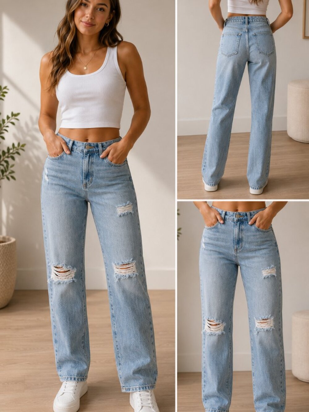 GARAGE Denim Vintage Straight Distressed Light Wash Jeans Sz 28 High Rise